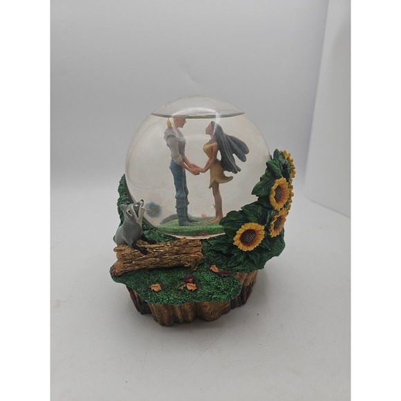 Disney Pocahontas Musical Rotating Snow Globe Colors Of The Wind Sunflowers Used - Picture 1 of 10